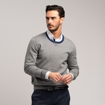 Maglia uomo girocollo in cotone con contrasti di colore